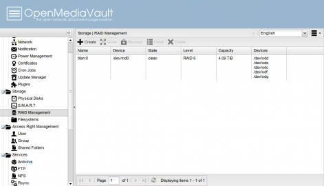 OpenMediaVault screen