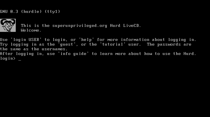 Hurd LiveCD screen